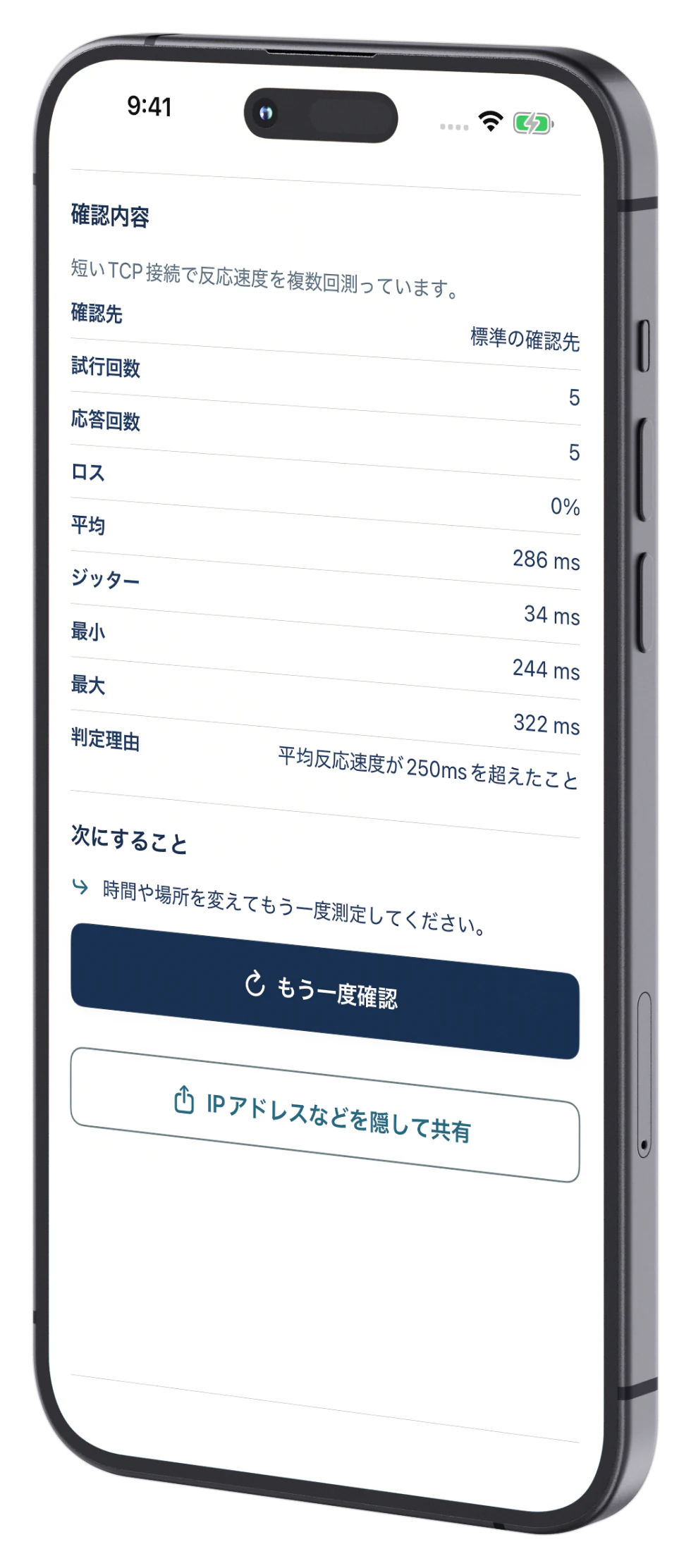 識別情報を非表示にする共有レポート画面